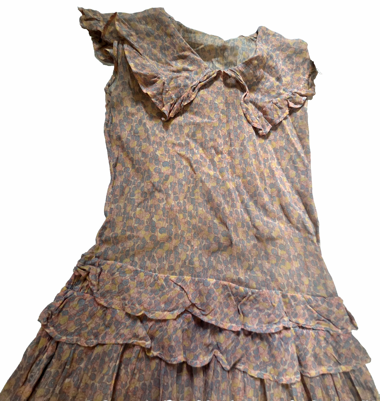 VTG 40s/50s Crepe Cocktail Dress Drop Waist Ruffles Pan Collar Size XS/0-2