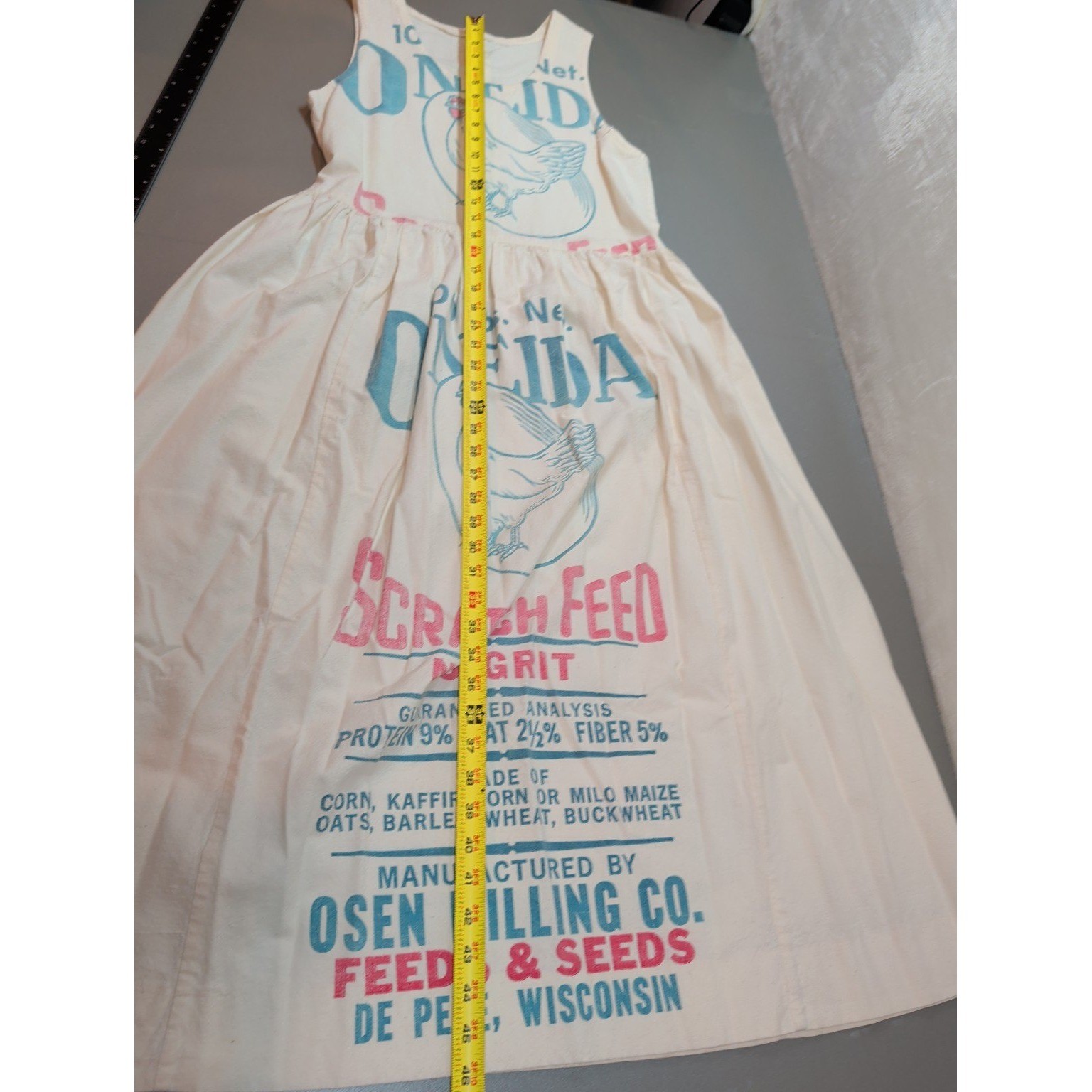 Vintage Handmade Oneida Scratch Feed Sack Dress Osen Milling Chicken Print USA
