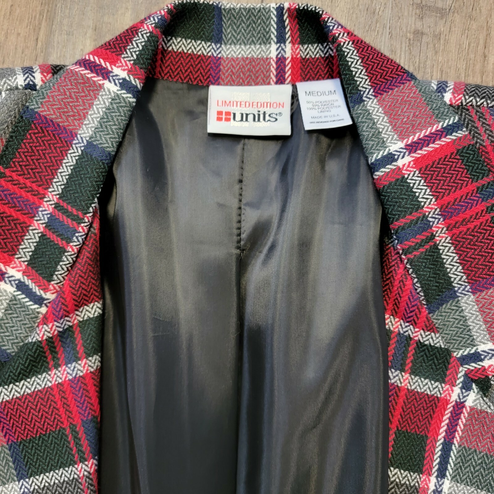 UNITS Vintage Blazer Jacket Red Plaid Size Medium Limited Edition 90s Unisex