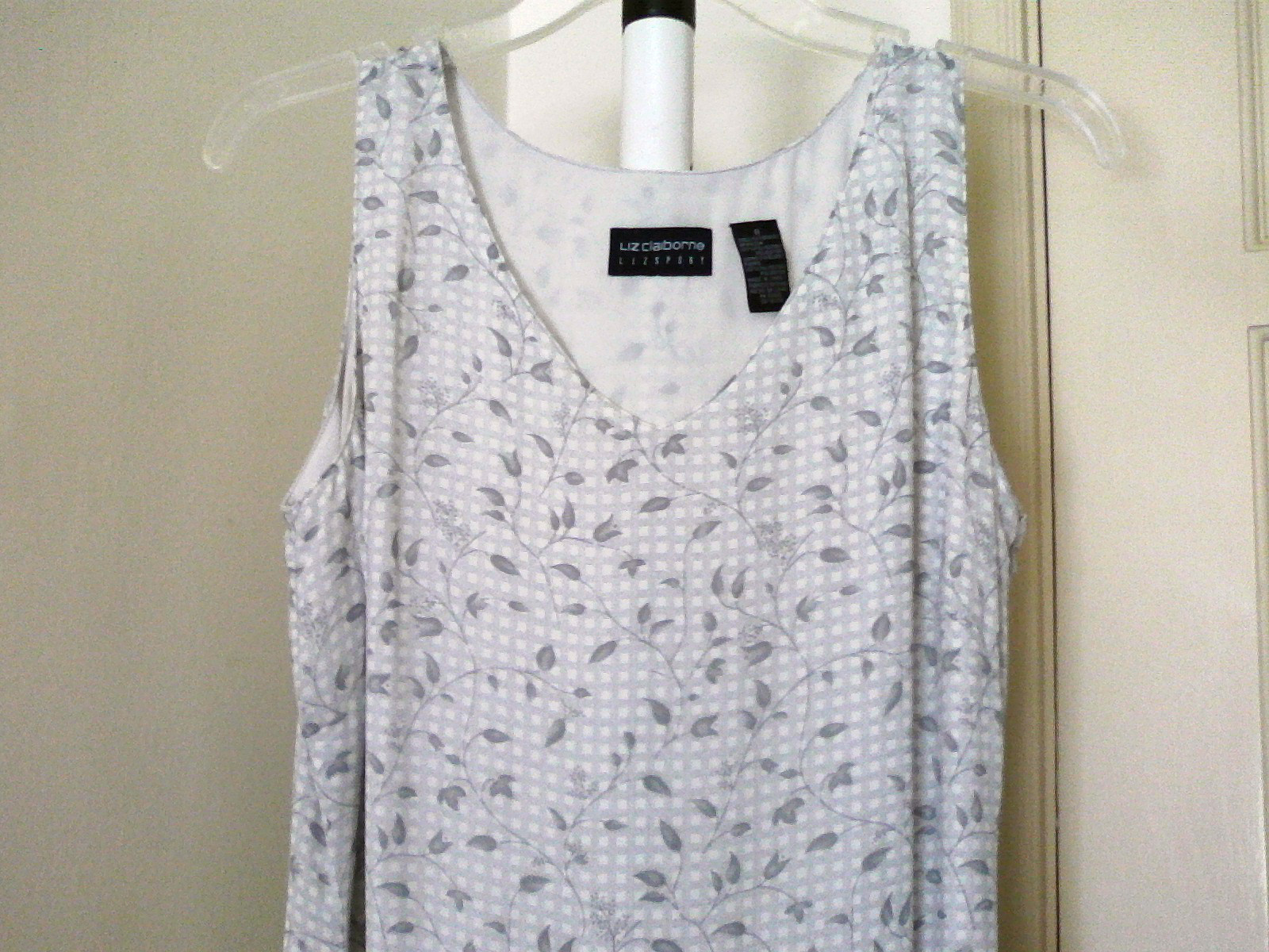 Vintage Liz Claiborne Sleeveless Maxi Dress White Gray Florals Sizez 8