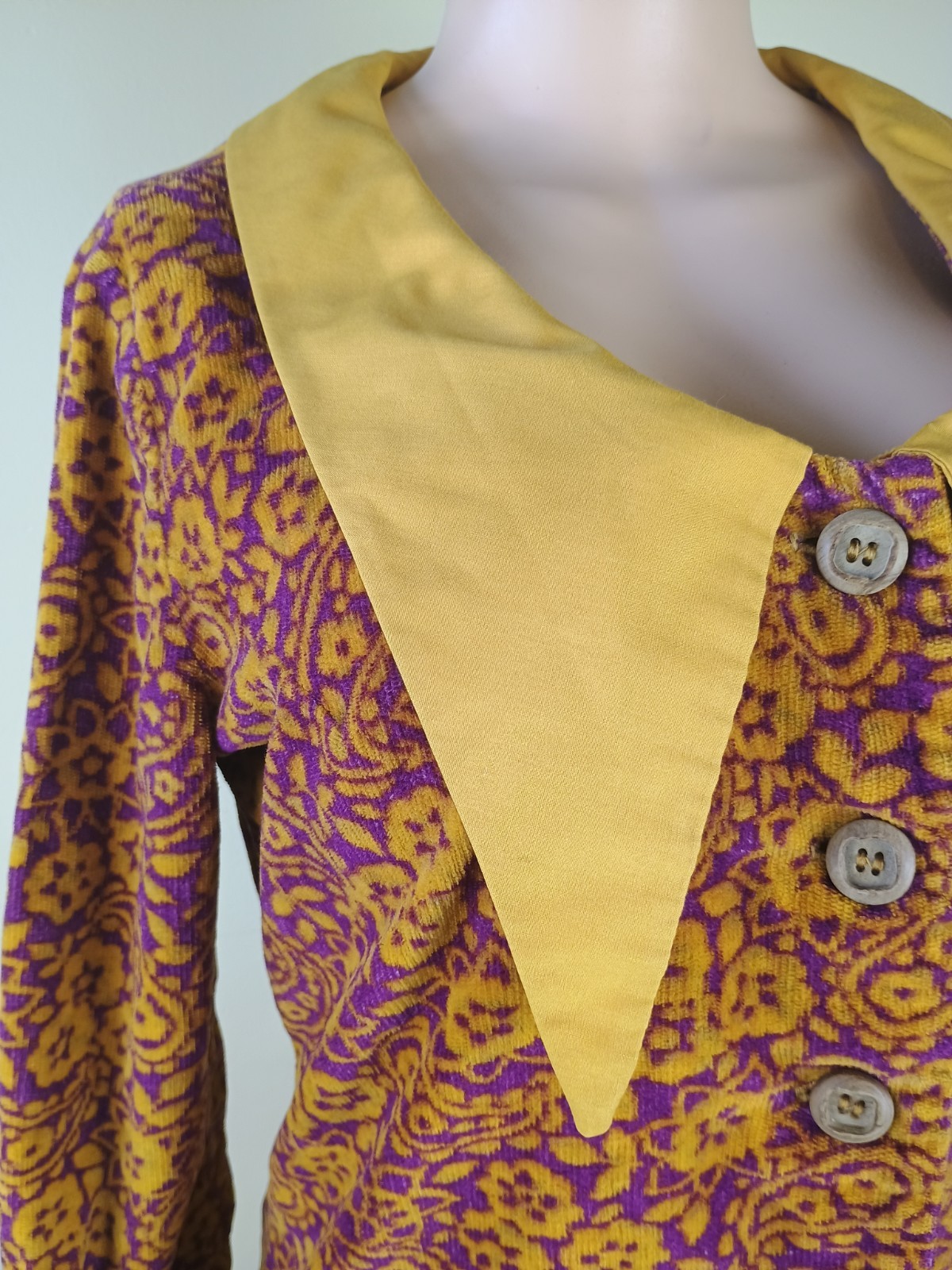 Vtg 60s 70s Mod Dagger Collar Micro Mini Go Go Party Twiggy Shift Dress Small