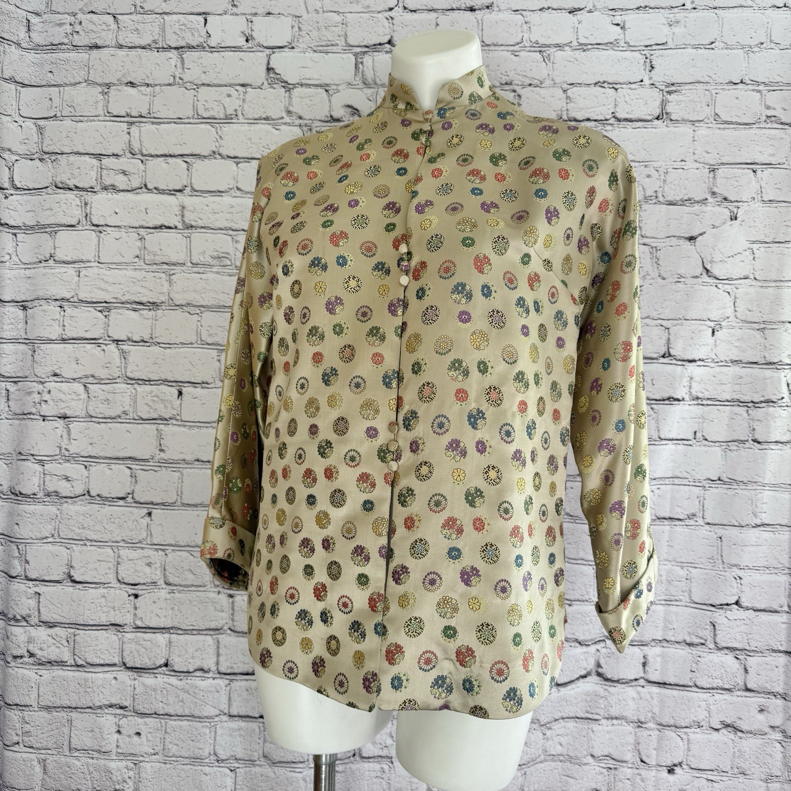 Vintage I. Magnin Brocade Pattern Top Mandarin High Collar NO SIZE Tag SM Med ?