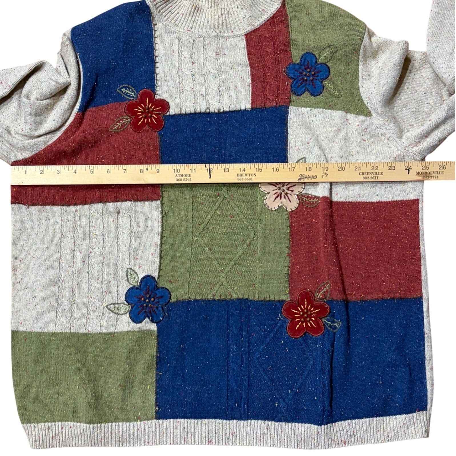 Alfred Dunner Vintage Patchwork Ramie Knit Sweater Womens 2X Ramie Cotton Blend