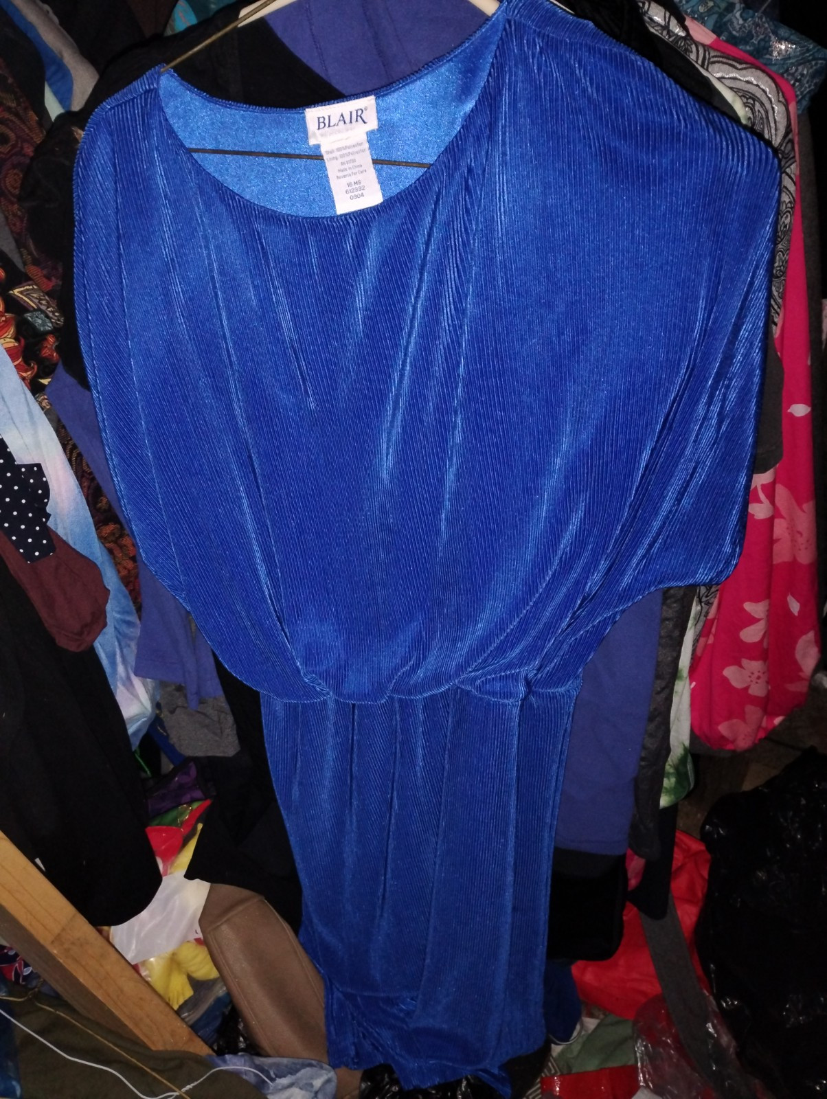 16 16W xl Misses Blue Curvy Blair Vintage Dress Satin Lined Midi Modest Stretch
