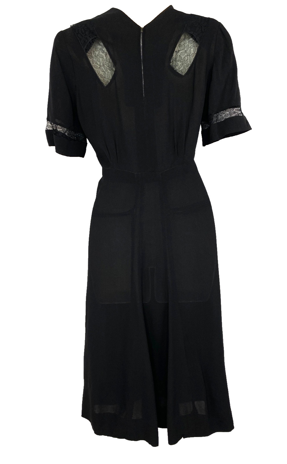 Vintage 1940s black midi dress set M short sleeve jacket rayon lace