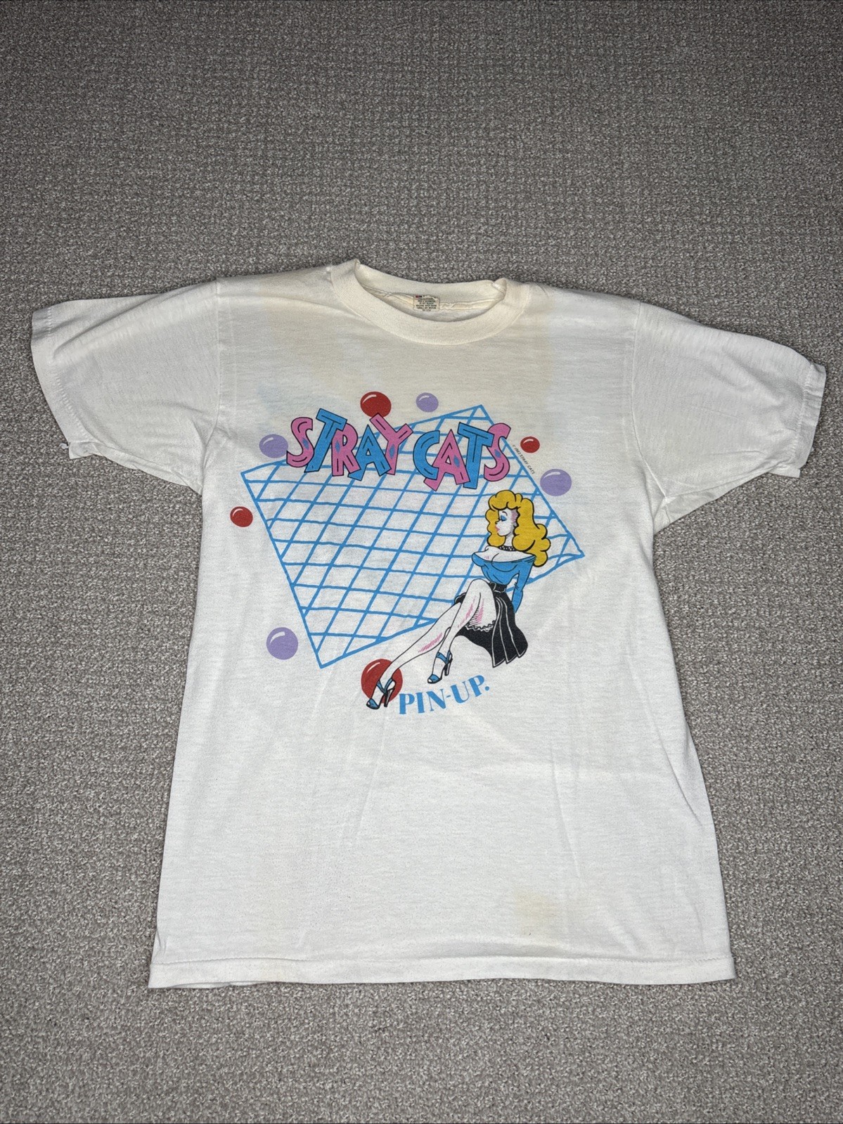 VTG RARE Stray Cats Pin-Up Struttin Across America White 1983 T Shirt Sz Medium