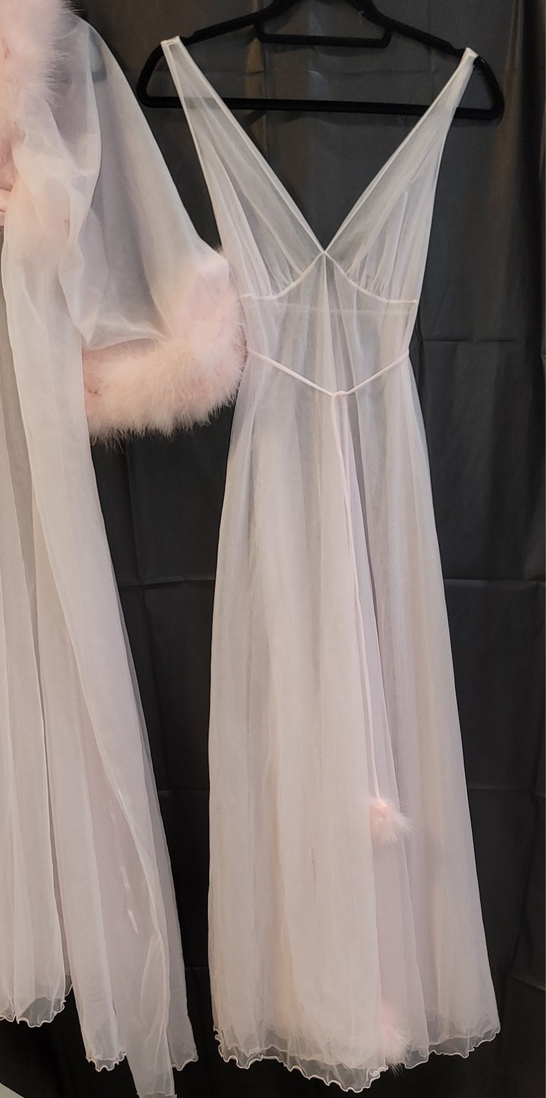 Vtg InTime 2 Layers Sheer Chiffon Lingerie gown Peignoir Robe S Pink Movie Star