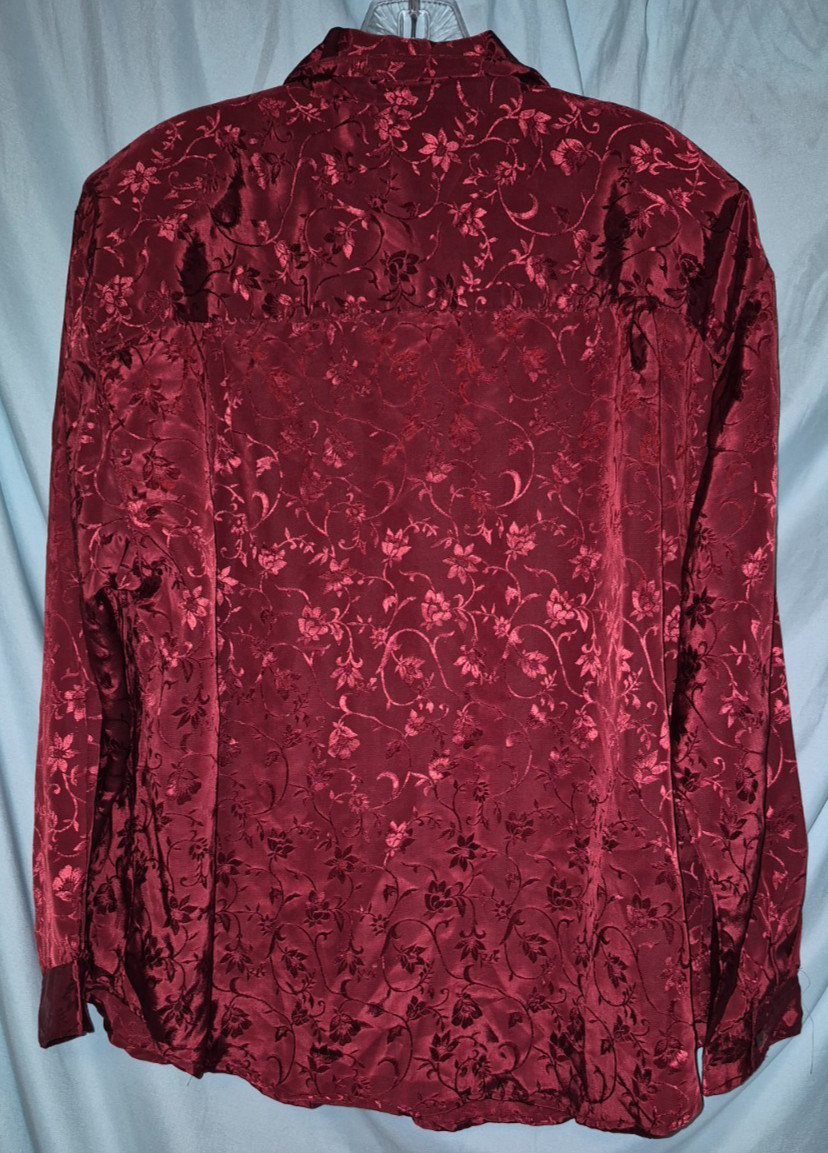Red Hot Plus Red Ghosted Floral Collared Satin LS Button Up Size 18W NWT VTG