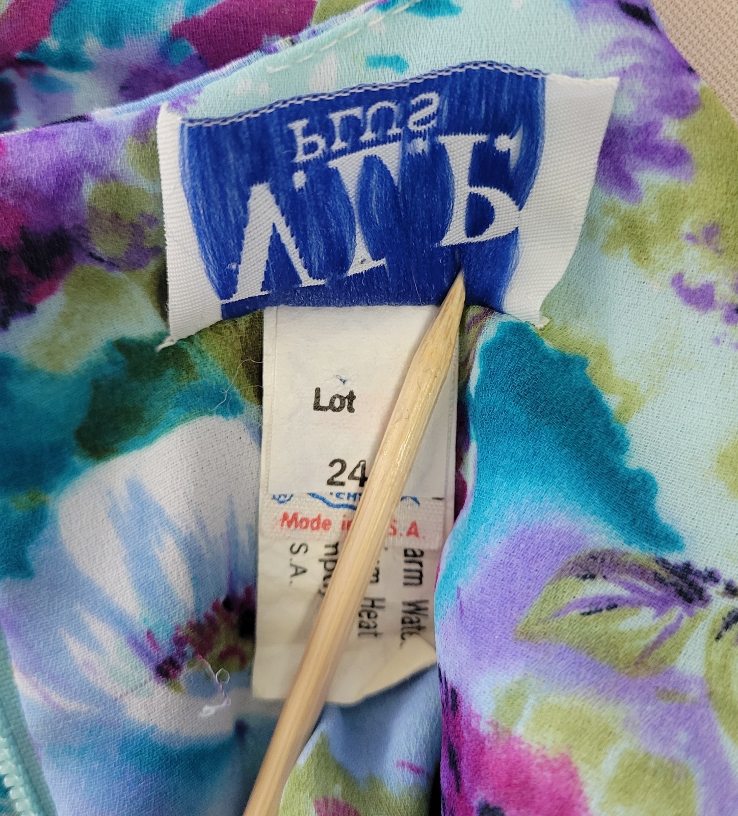 Vintage VLP Plus Blue/Green/Purple Floral Blouson Dress w Pleated Skirt Size 24