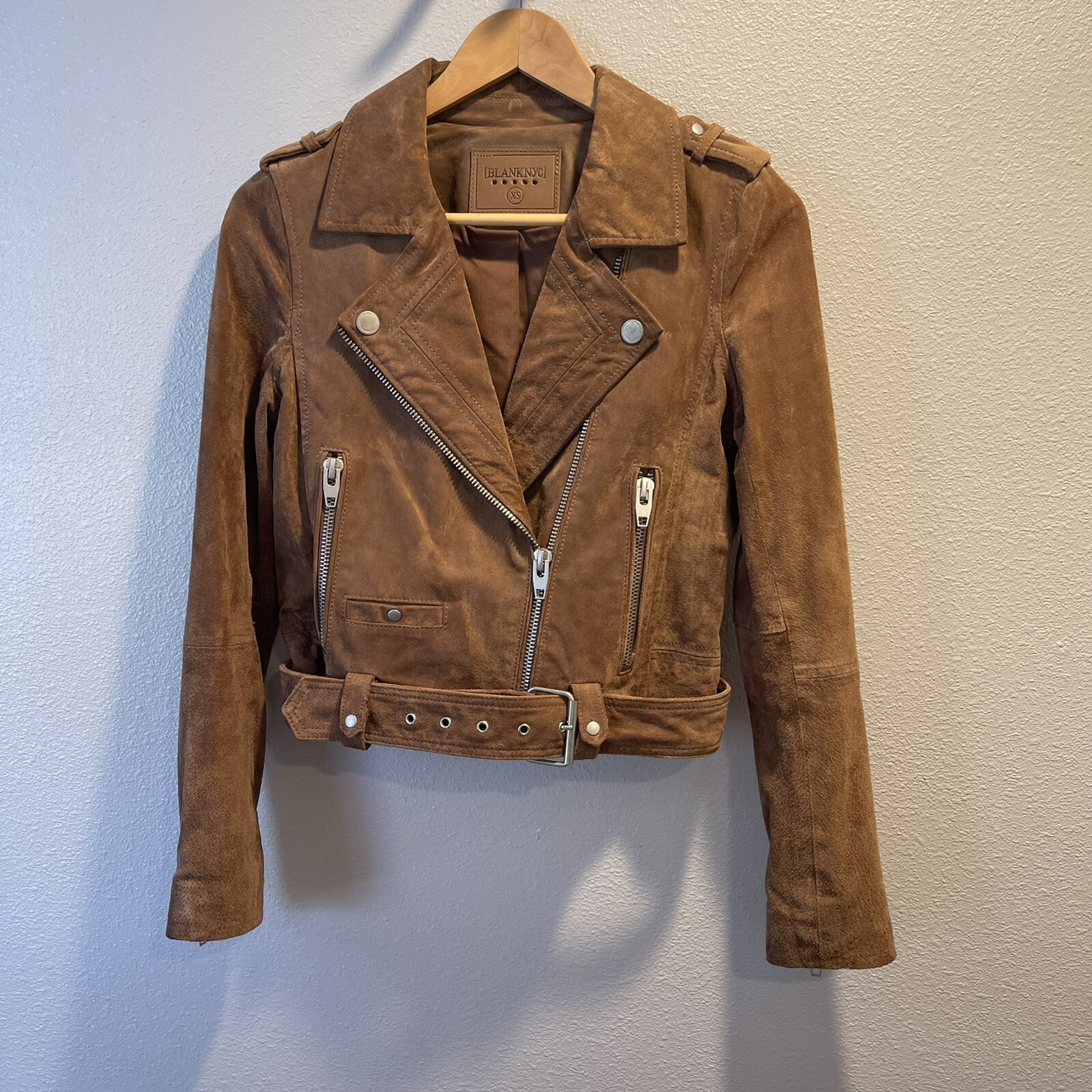BLANK NYC Coffee Bean Brown Suede Leather Moto Jacket Women’s Size XS
