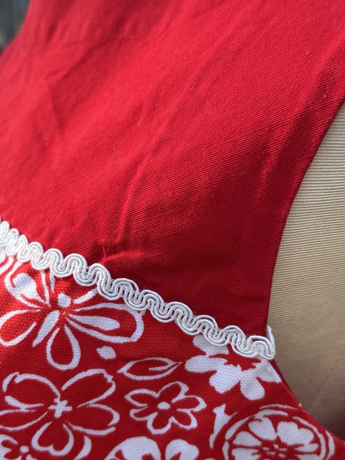 VTG Mod 60s Go Go Red Mini Dress Handmade Size XL 36x42x44&Prime; Floral 30&Prime;L