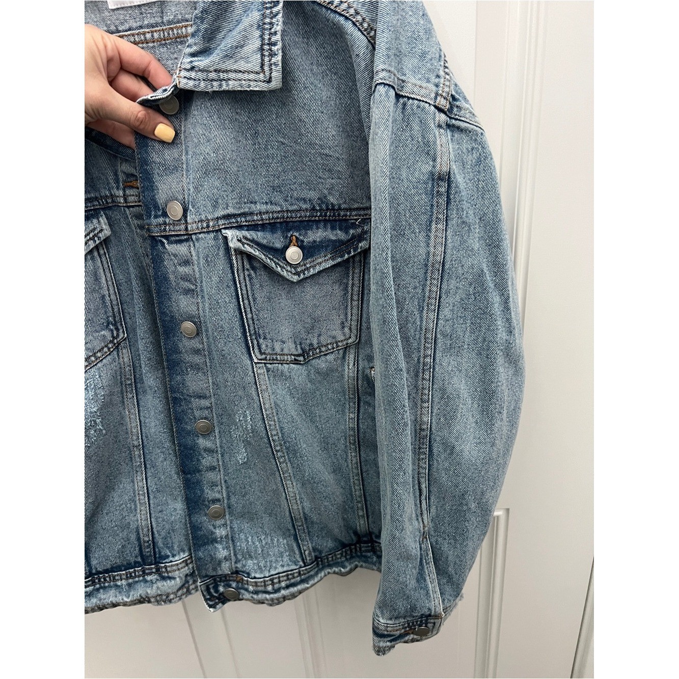Celebrity Pink Washed Denim Jacket in Light Blue