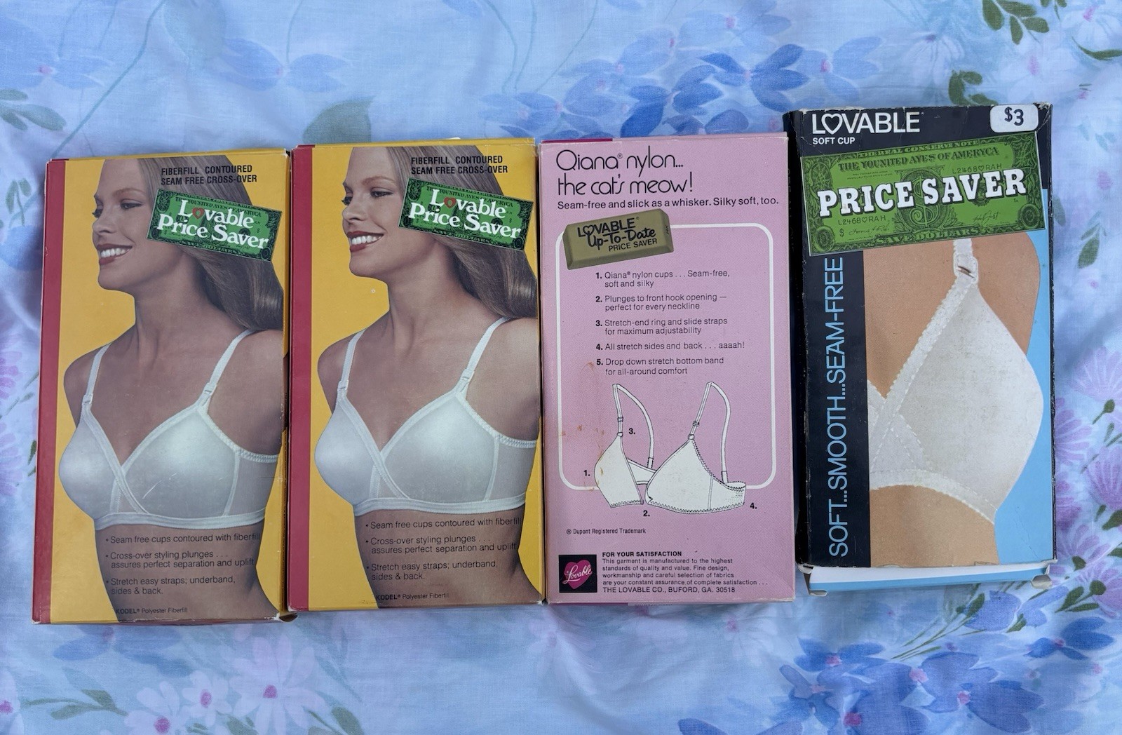 Lot of 4 Vintage 1970s Lovable Bras NIB Deadstock 38C Price Saver Qiana Nylon
