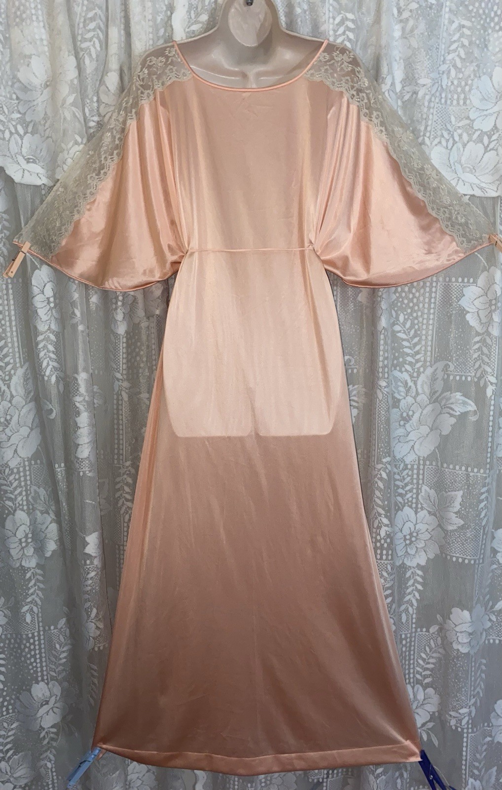 VTG NWT L XL PEACH VANITY FAIR Nylon Hostess Caftan Nightgown Negligee Gown