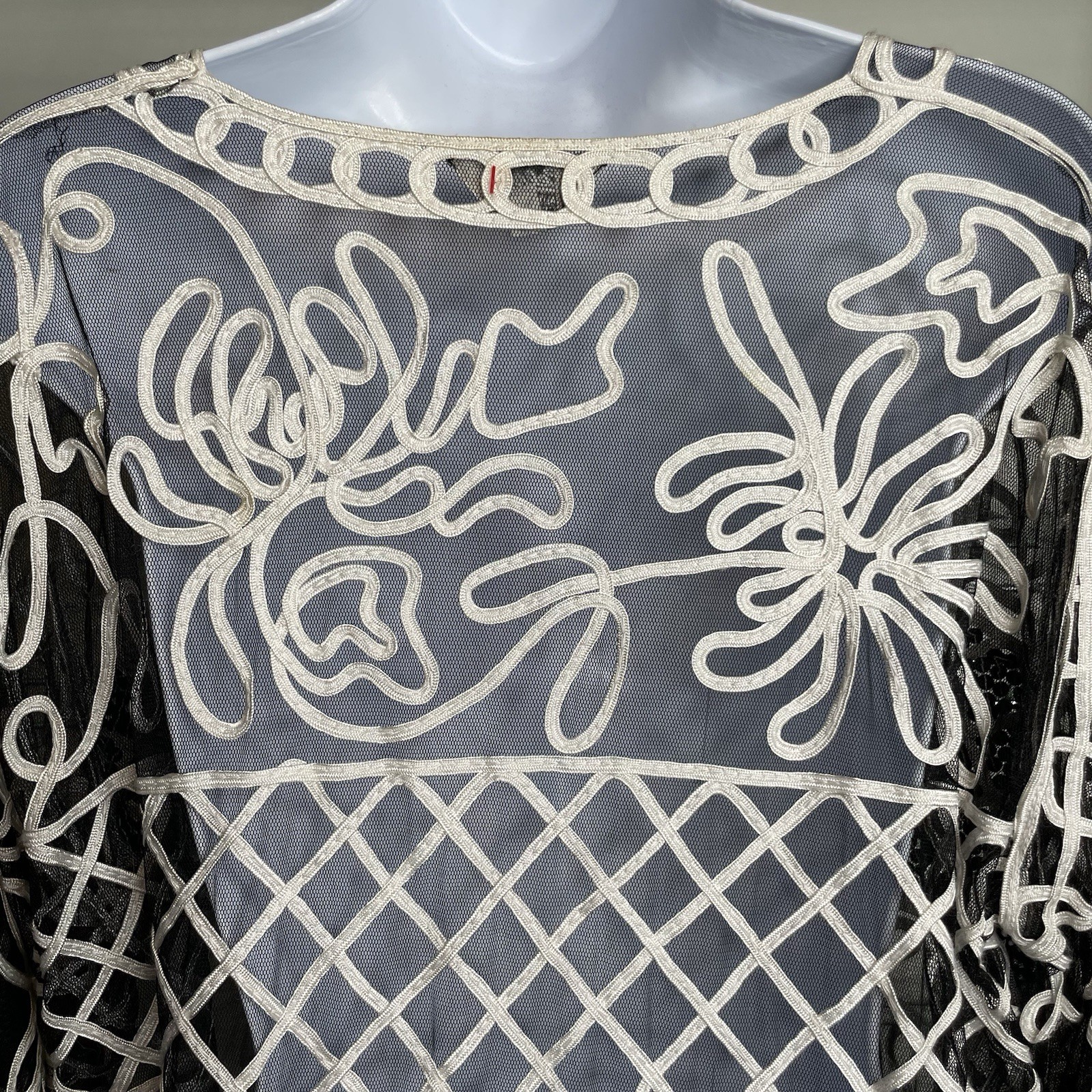 VTG 80s Celsa Black White Lattice Patchwork Jacket Top Est. Size 2X Art To Wear