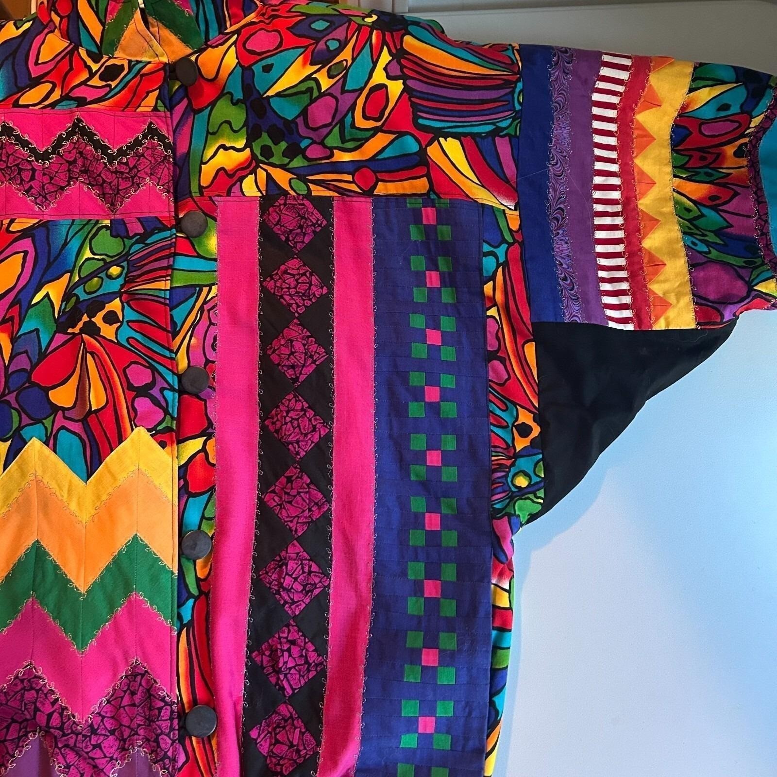 Womens Vintage 80s Art to Wear Patchwork Jacket Multicolor Quilted Maximalist