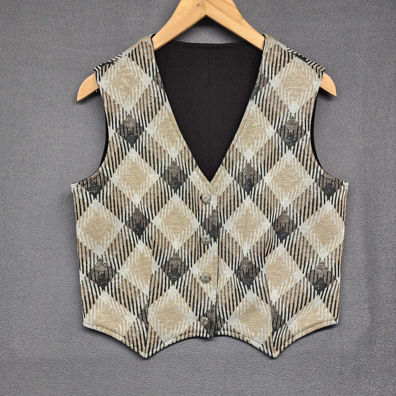 Vintage Handmade 3 Piece Set Jacket Vest Skirt Womens S/M Plaid Metallic 60s 70s
