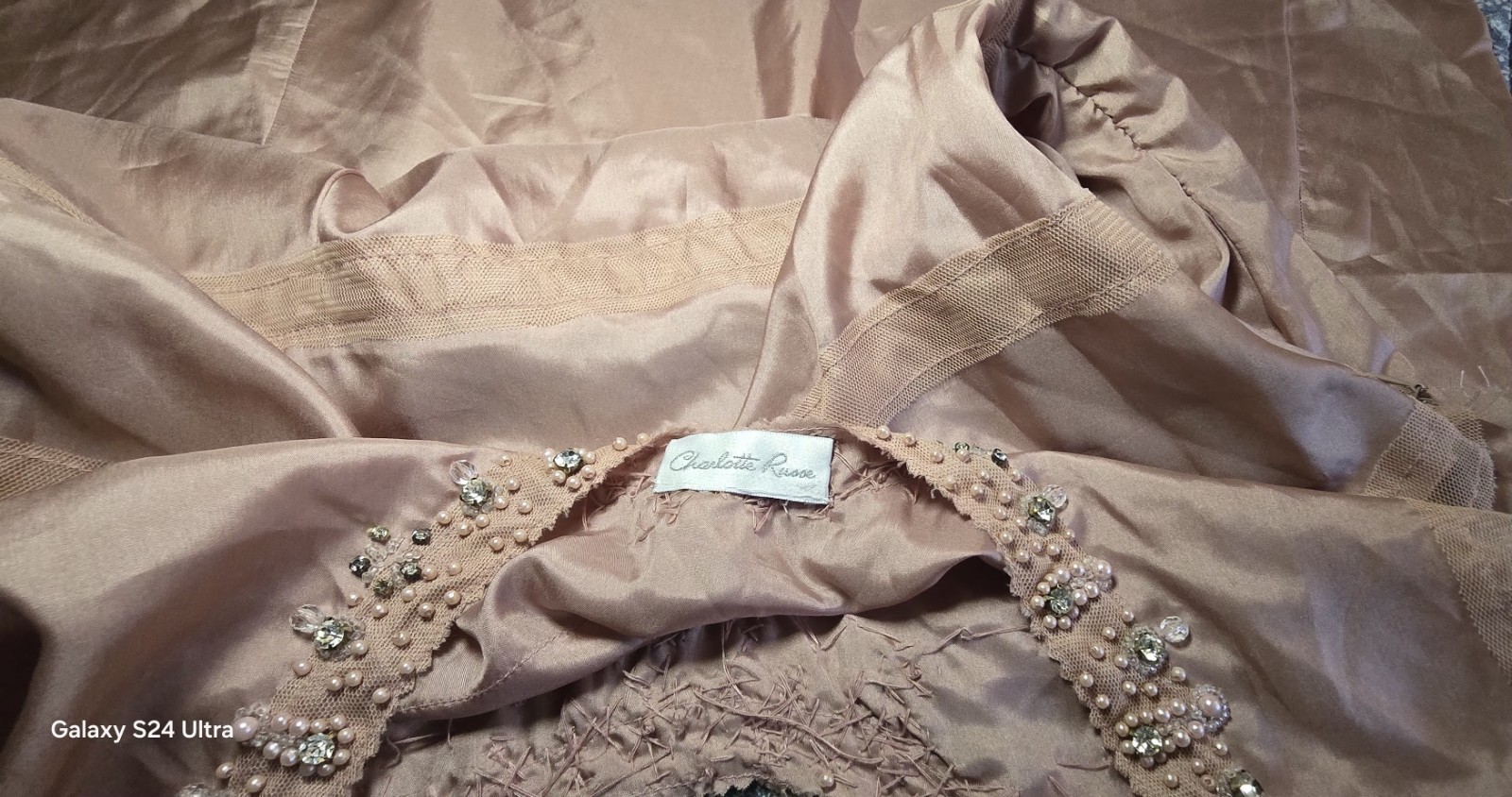 Blush Pink Beaded Sheer Mid-length Vintage Style Dress With Slip Size M