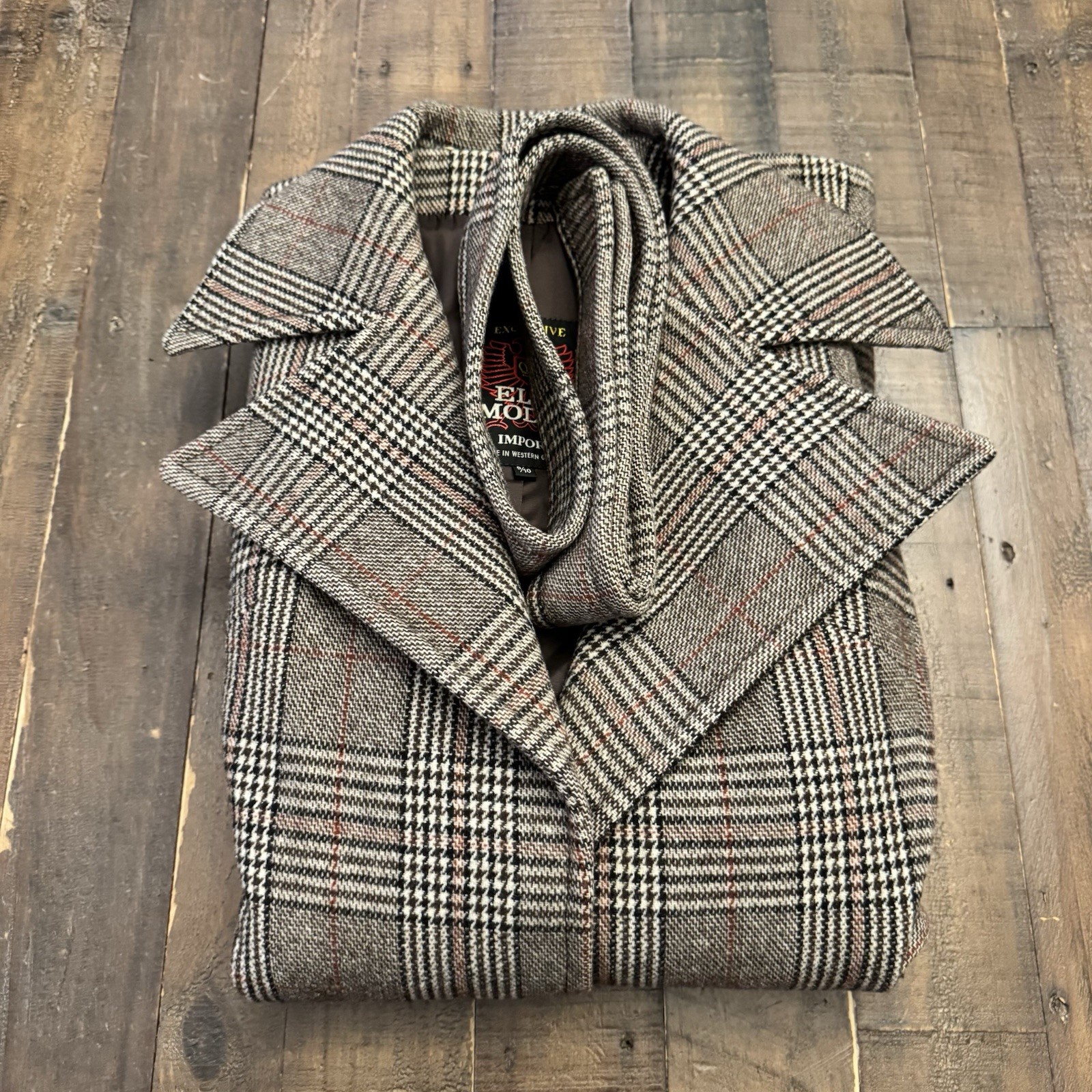VTG Elli Modes Wool Belted Wrap Coat Women&rsquo;s 9/10 Glen Plaid Equestrian Germany