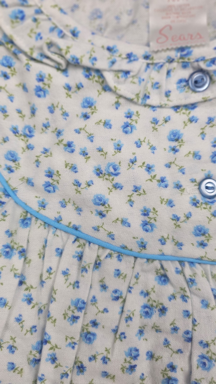 Vintage Sears Ruffle Collar Nightgown NEW Blue Floral Size XL 38-40