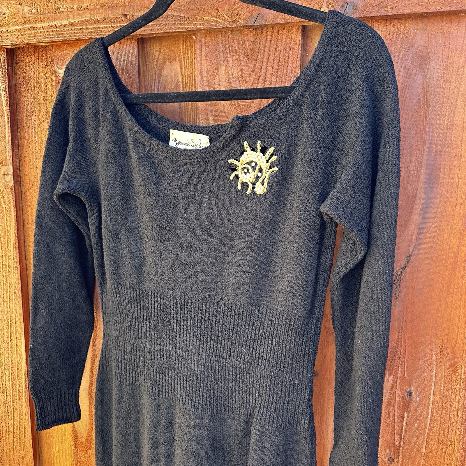 Bonnie Cashin Vintage Wool Midi Dress Size XS Small Woven Brooch Detail Unique
