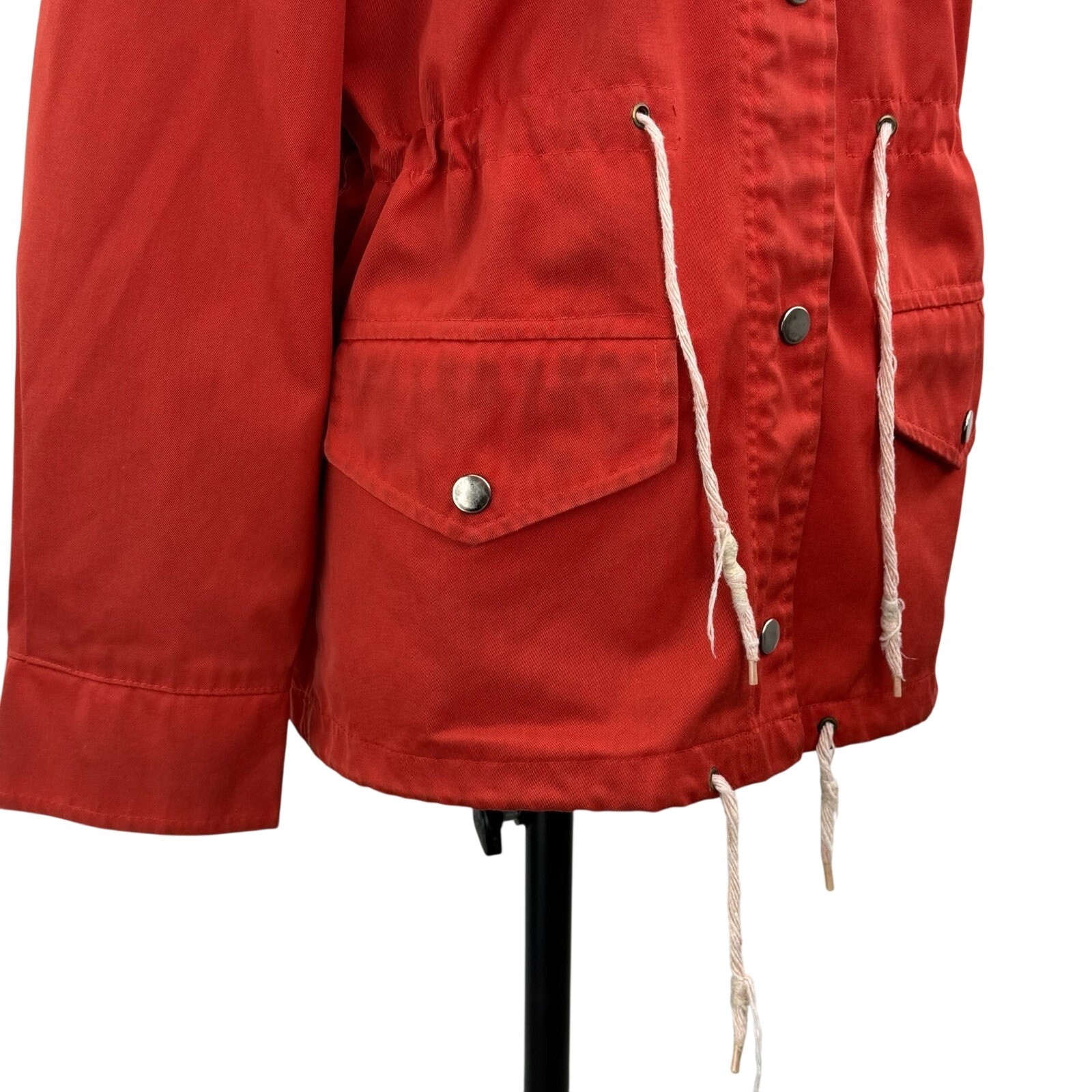 Vintage 70s Red Utility Jacket Small Cinch Waist Military Safari Field Coat