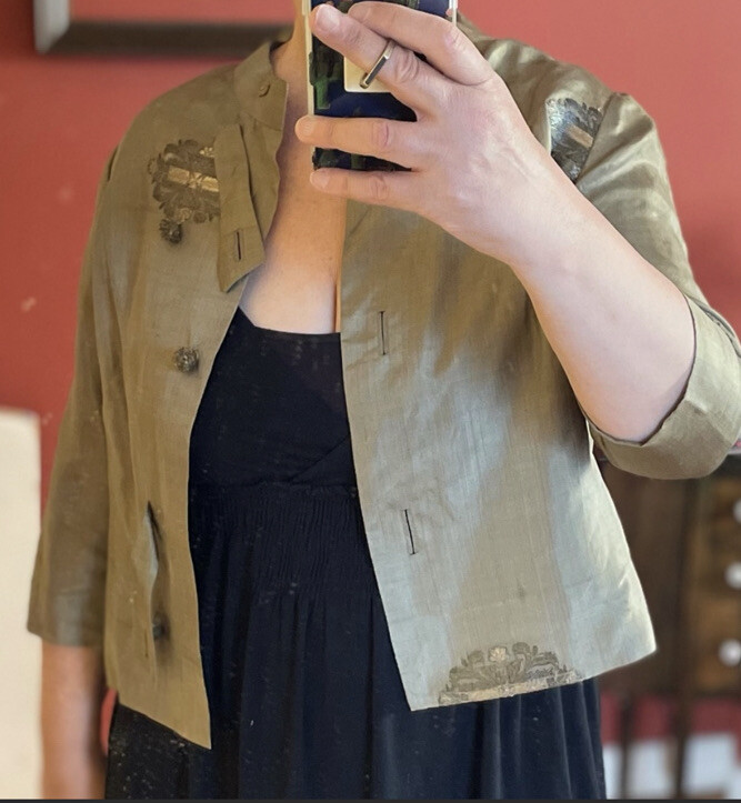 Vintage Silk 50s Cropped Jacket Top 3/4 Sleeve Sz M Or S Asian style