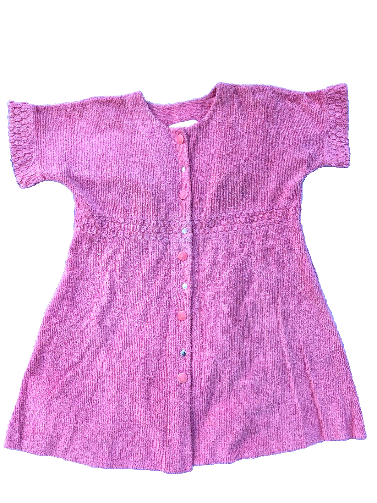 Vtg STAN HERMAN Bubble Gum Pink Chenille Robe Button Front Short Sleeve XXL/OS