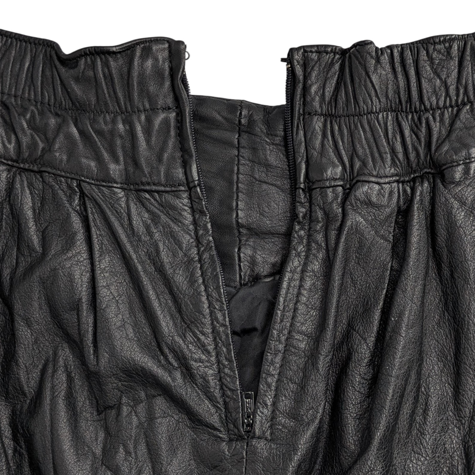 VTG 80s Black Leather Quilted Midi Skirt Womens 8 Yoke New Wave Goth Avant Garde