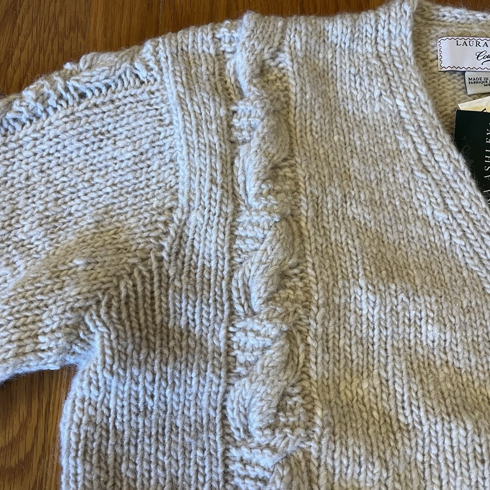 Vintage NWT Laura Ashley Wool Sweater Cardigan Oatmeal Cable Knit Sz Medium