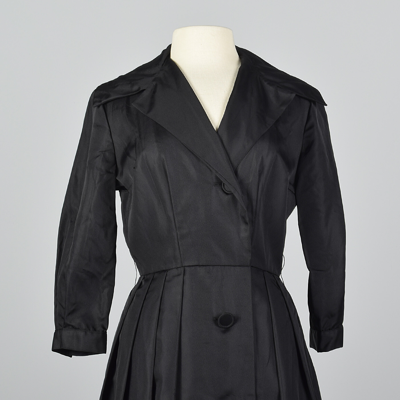S 1950s Black Faille Dress Button Front Cocktail Party Evening Wear 50s Vintage