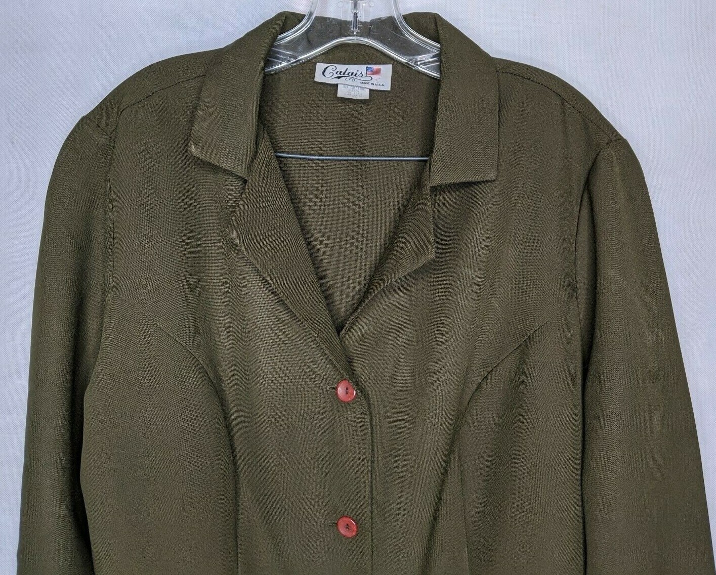 Coat Green Vintage Topcoat Jacket Princess Seam 3/4 Length Buttons 18W Vtg