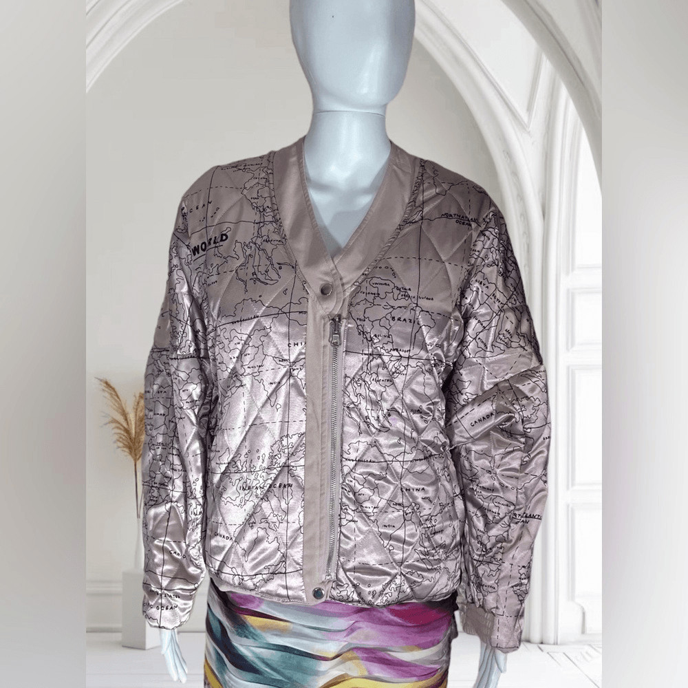 Anthropologie Kimchi Blue Pink Map or Solid Oversized Reversible Jacket