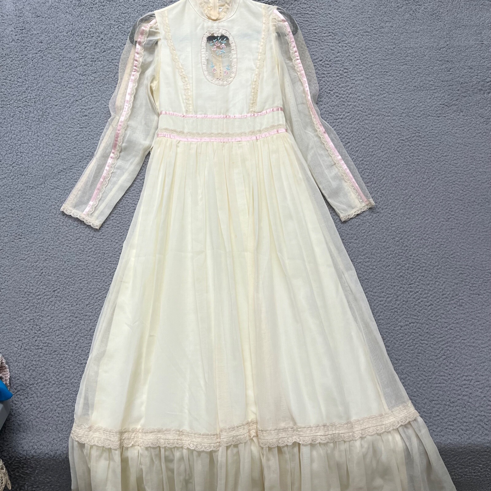 Vtg Gunne Sax Dress Ivory Floral Bridal Prairie Romantic Victorian Renaissance