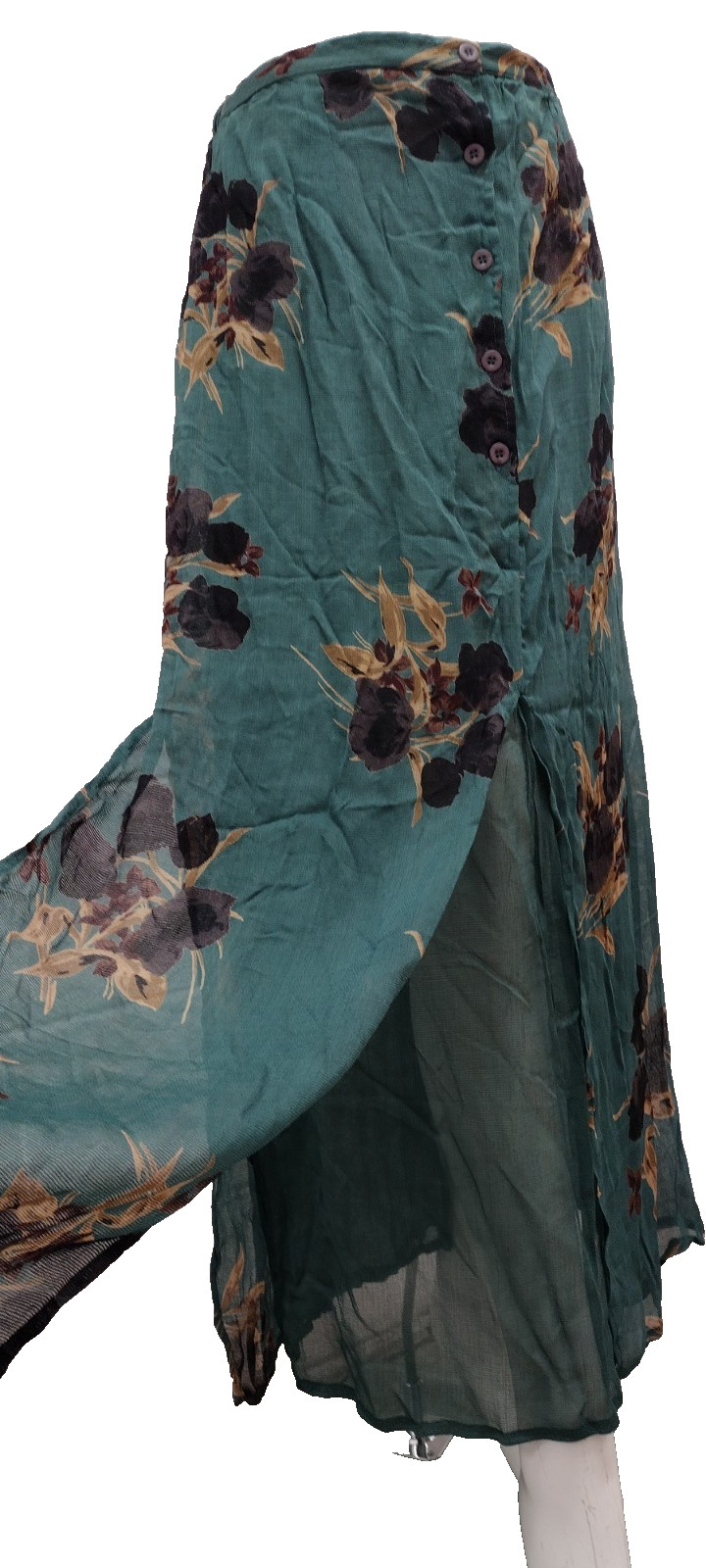 Maxi Skirt Urban Teal Green Black Flowers Rayon Soji M 28&Prime; Vintage