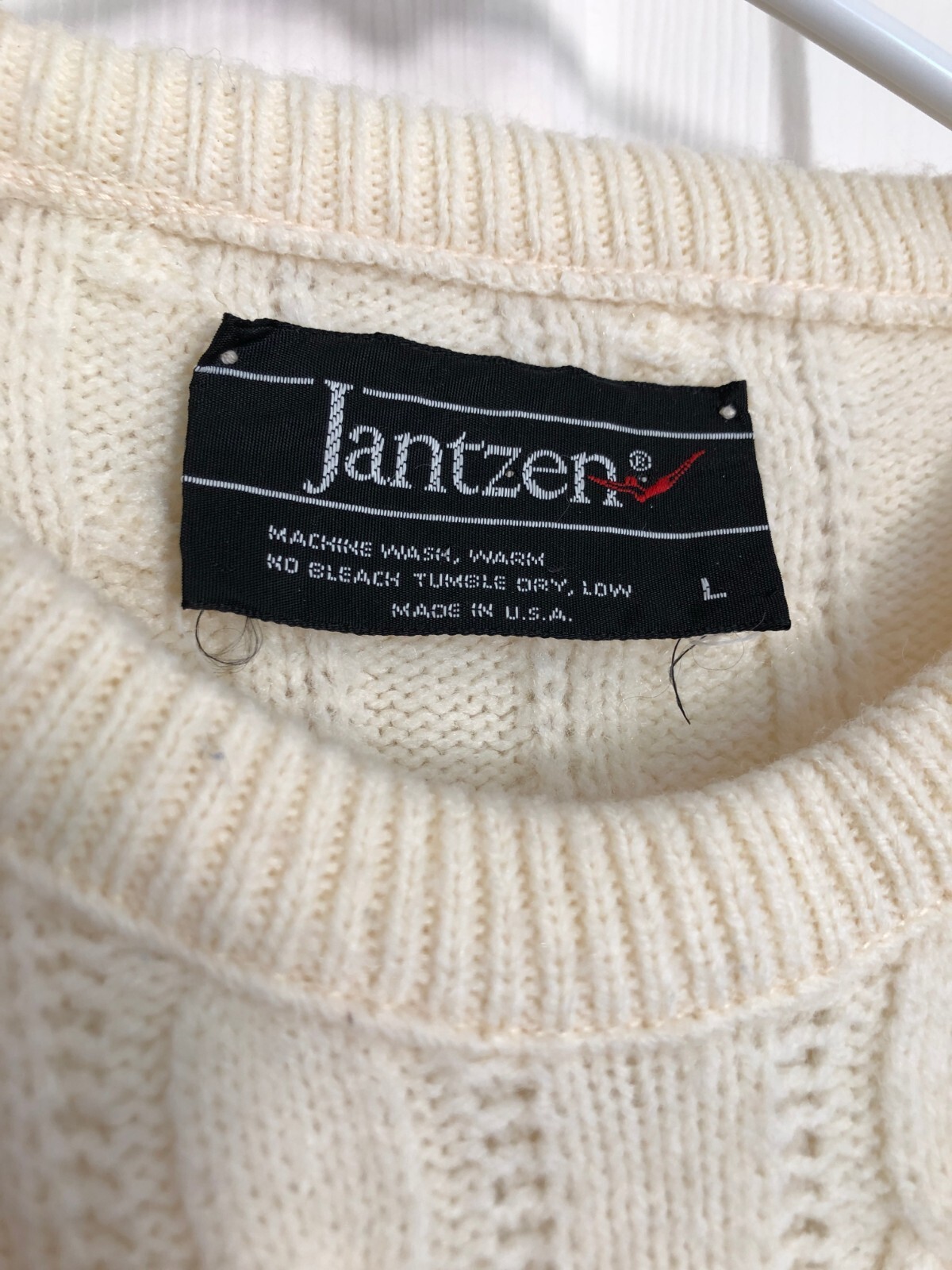Jantzen Vintage 1970&rsquo;s Cream Cable Knit Pullover Patterned Sweater Unisex Sz L