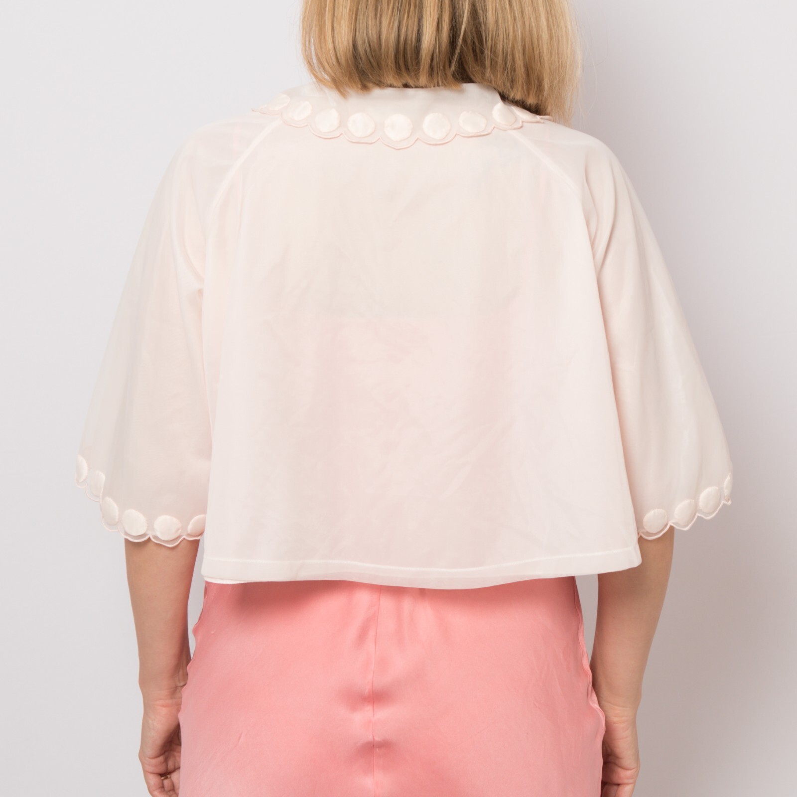 Sheer Bed Jacket Nylon Vintage Pink Double Layer S/M Size by Hattie Carnegie