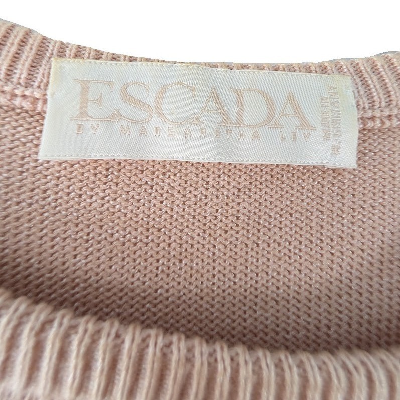 ESCADA Sweater Womens Sz M 38 Pink Embroidery Beads Margaretha Ley VTG 80s READ