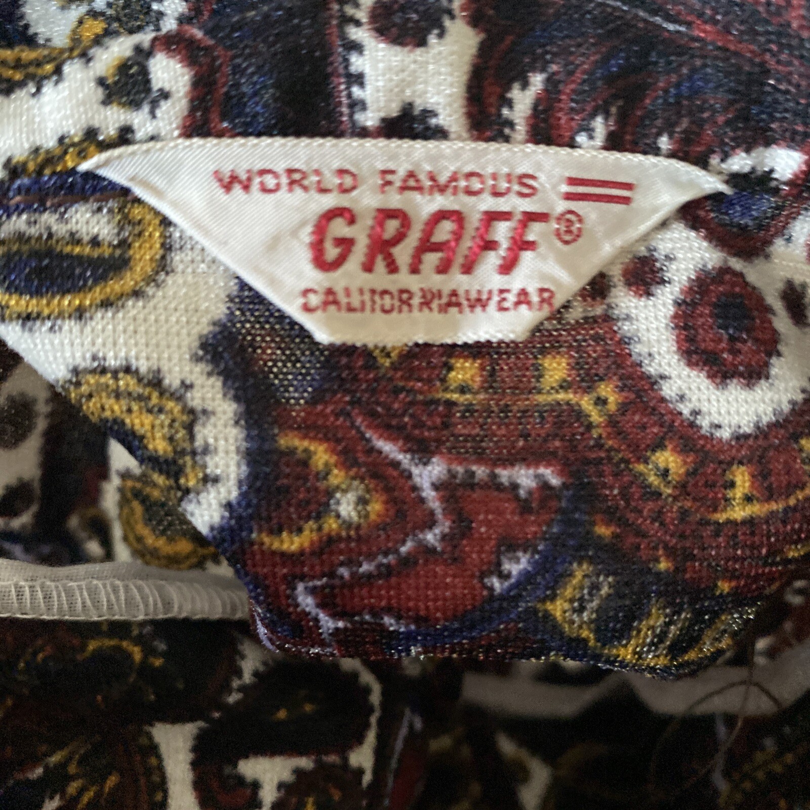 VTG Graff Californiawear 1970’s Paisley Print Large Collar Blouse Shirt S/M