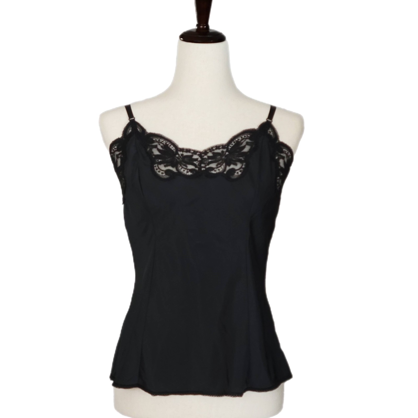 Wonder Maid Black Cami Tank Lace Trim Vintage Romantic Lingerie Size 36