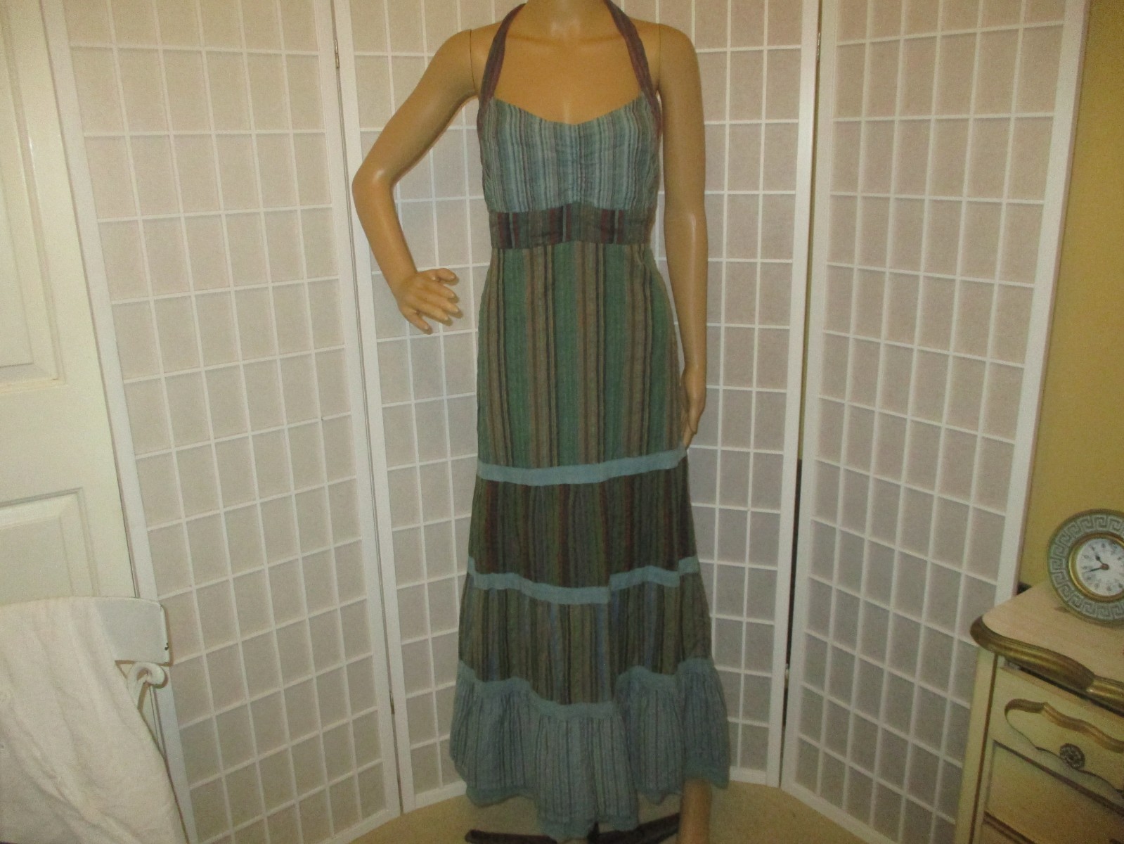 vintage 1970&rsquo;s boho hippie cotton halter maxi dress