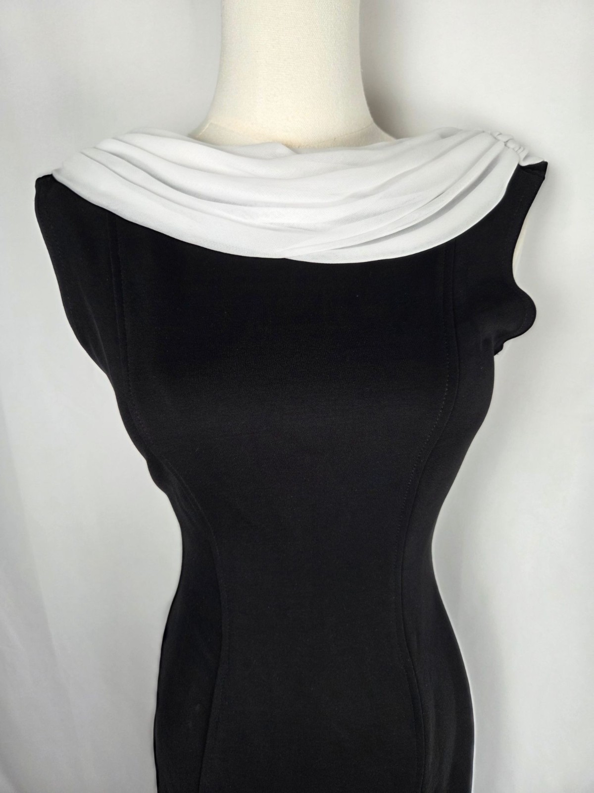 Vintage Cache Black White Evening Gown 90s Y2K Cowl Draped Open Back Formal XS