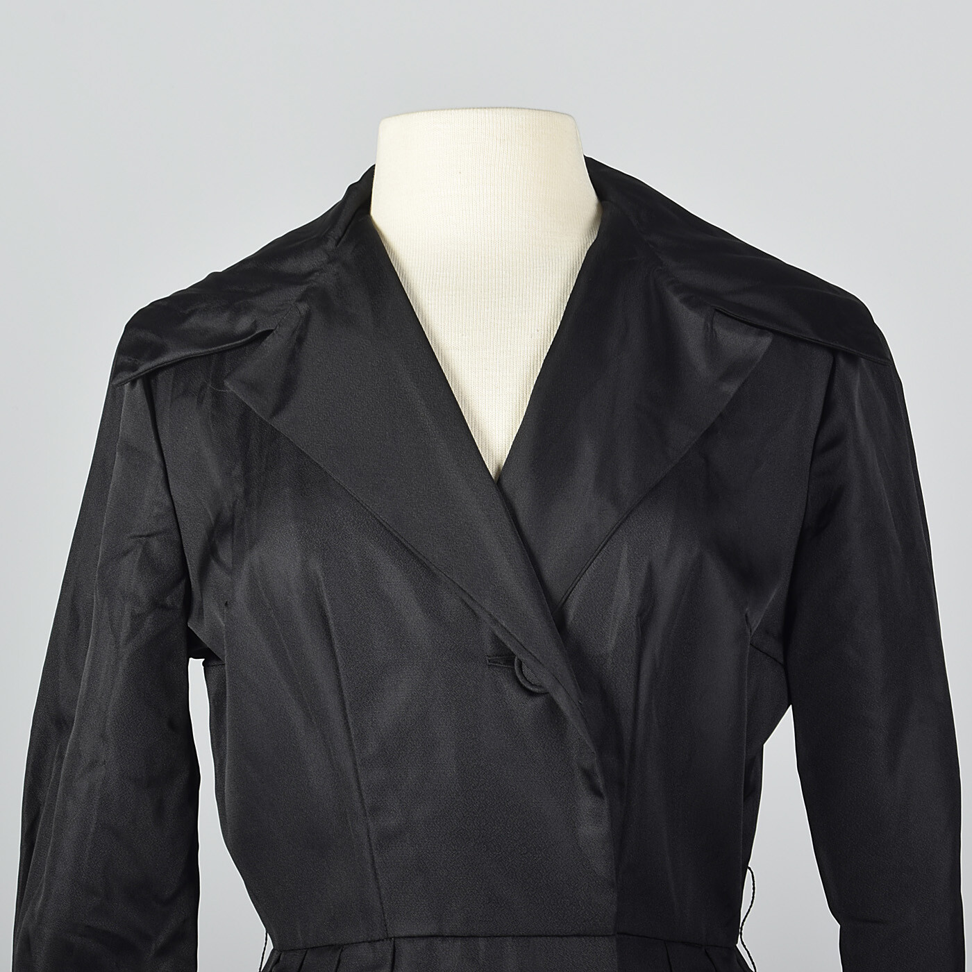S 1950s Black Faille Dress Button Front Cocktail Party Evening Wear 50s Vintage