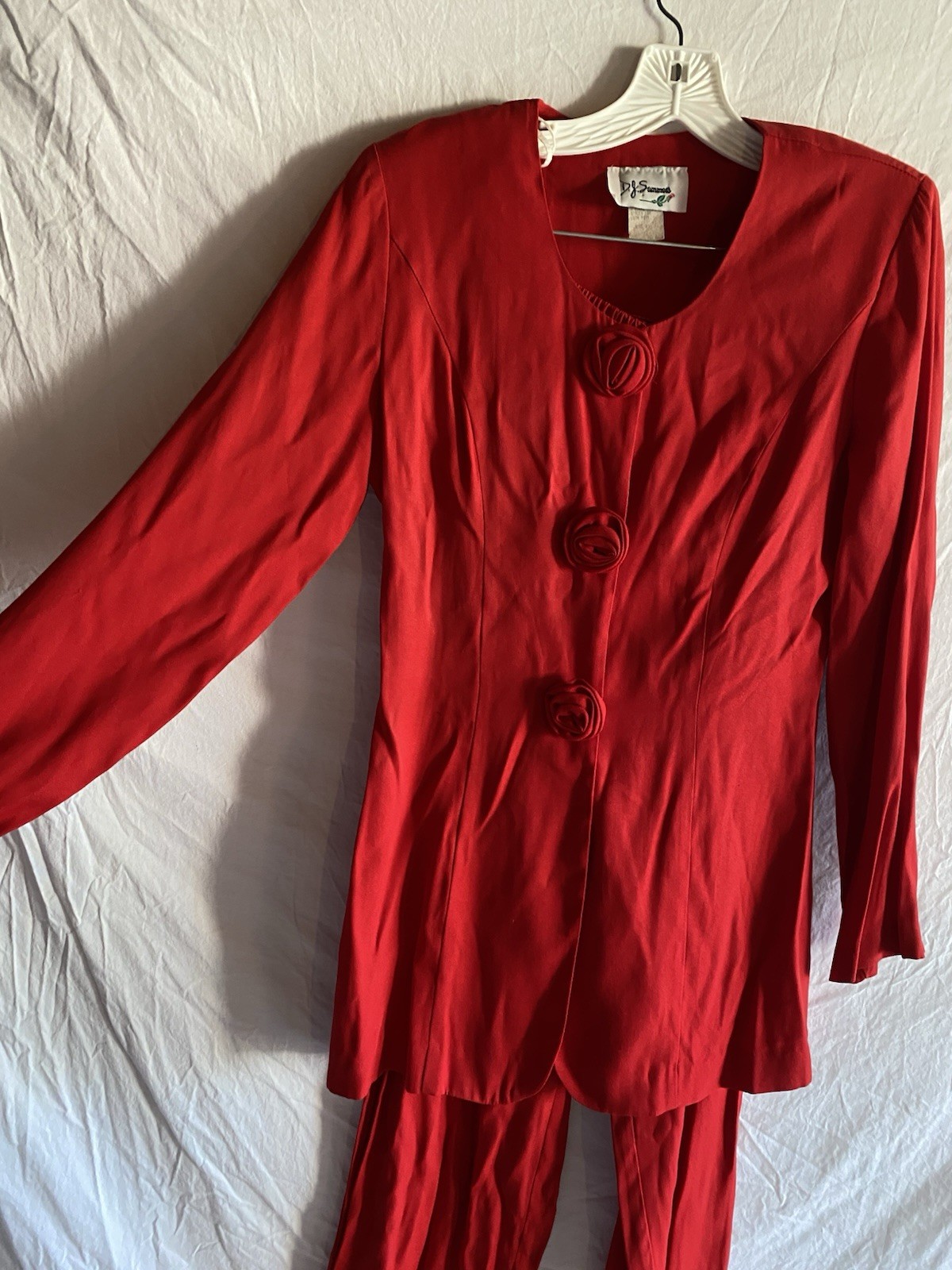 D.J. Summers 1980s Red Pant Suit Set Rayon Acetate Tailored Size 4