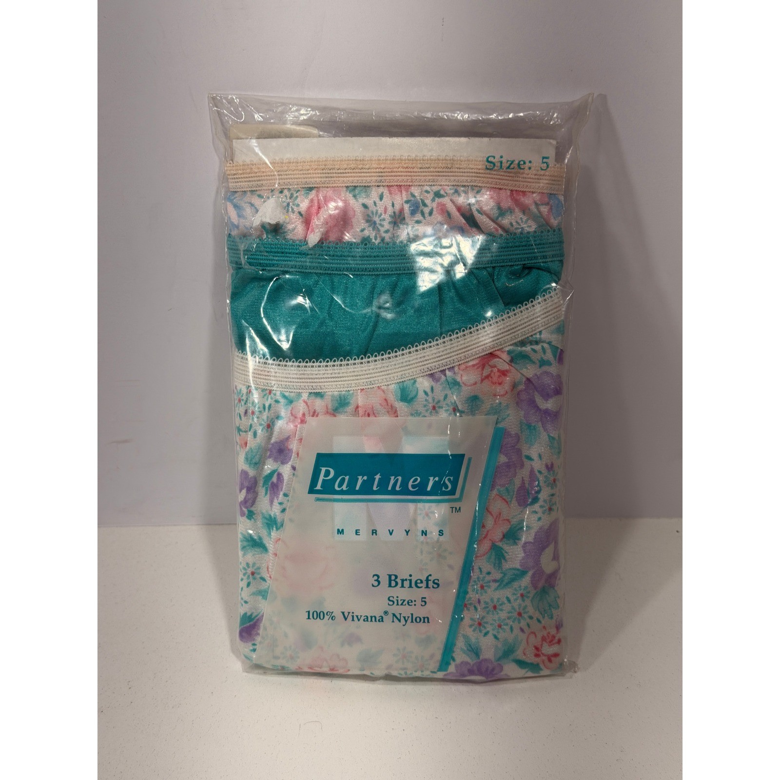 Vintage Partners Mervyns 3 Pack Vivana Nylon Briefs Floral Teal Size 5 Made USA