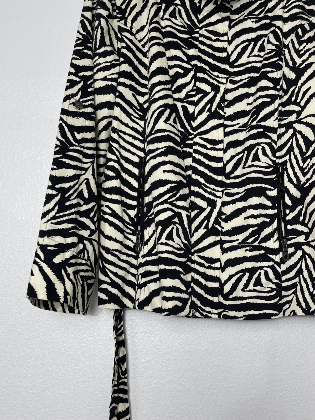 Vintage Puli Zebra Print Belted Utility Jacket Womens LG Y2K Indie Sleaze Cotton