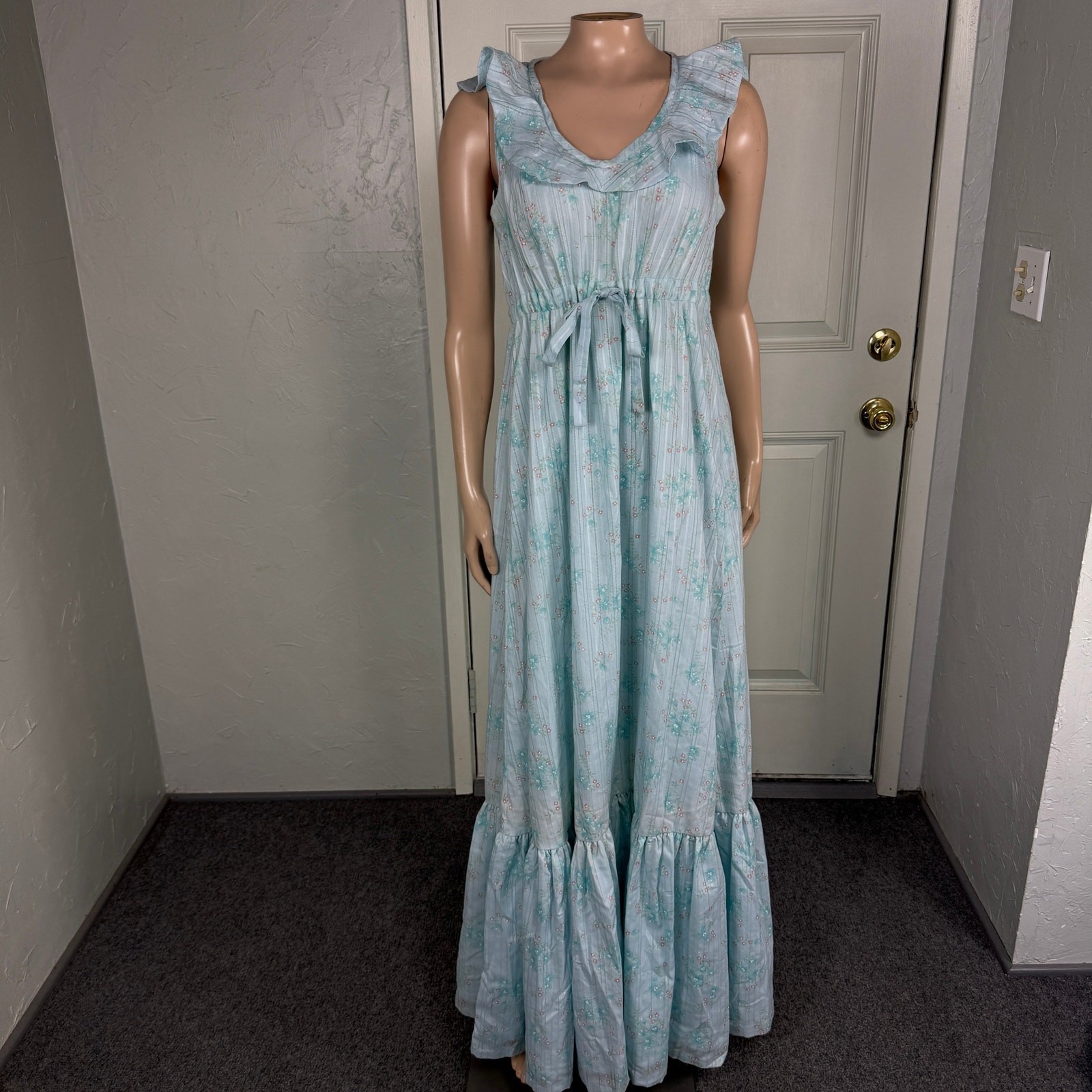 Vintage 70s Handmade Women&rsquo;s Dress Floral Prairie Maxi Cotton Bohemian ZZ30