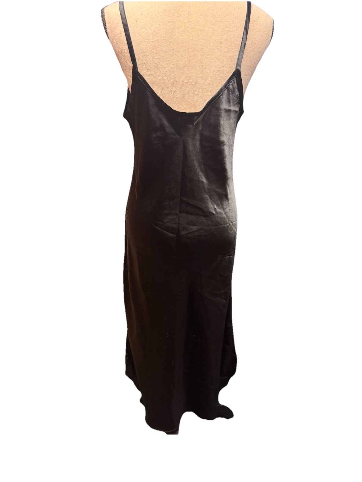 Y2K Vintage Gilligan & O&rsquo;Malley Maxi Slip Dress Large Black Satin Lace Chemise