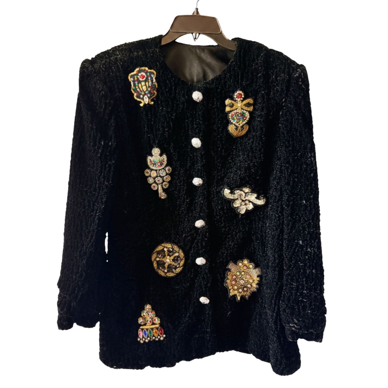 Vintage 80s Splendiferous Westwood Village Beaded Textured Velvet Jacket Coat