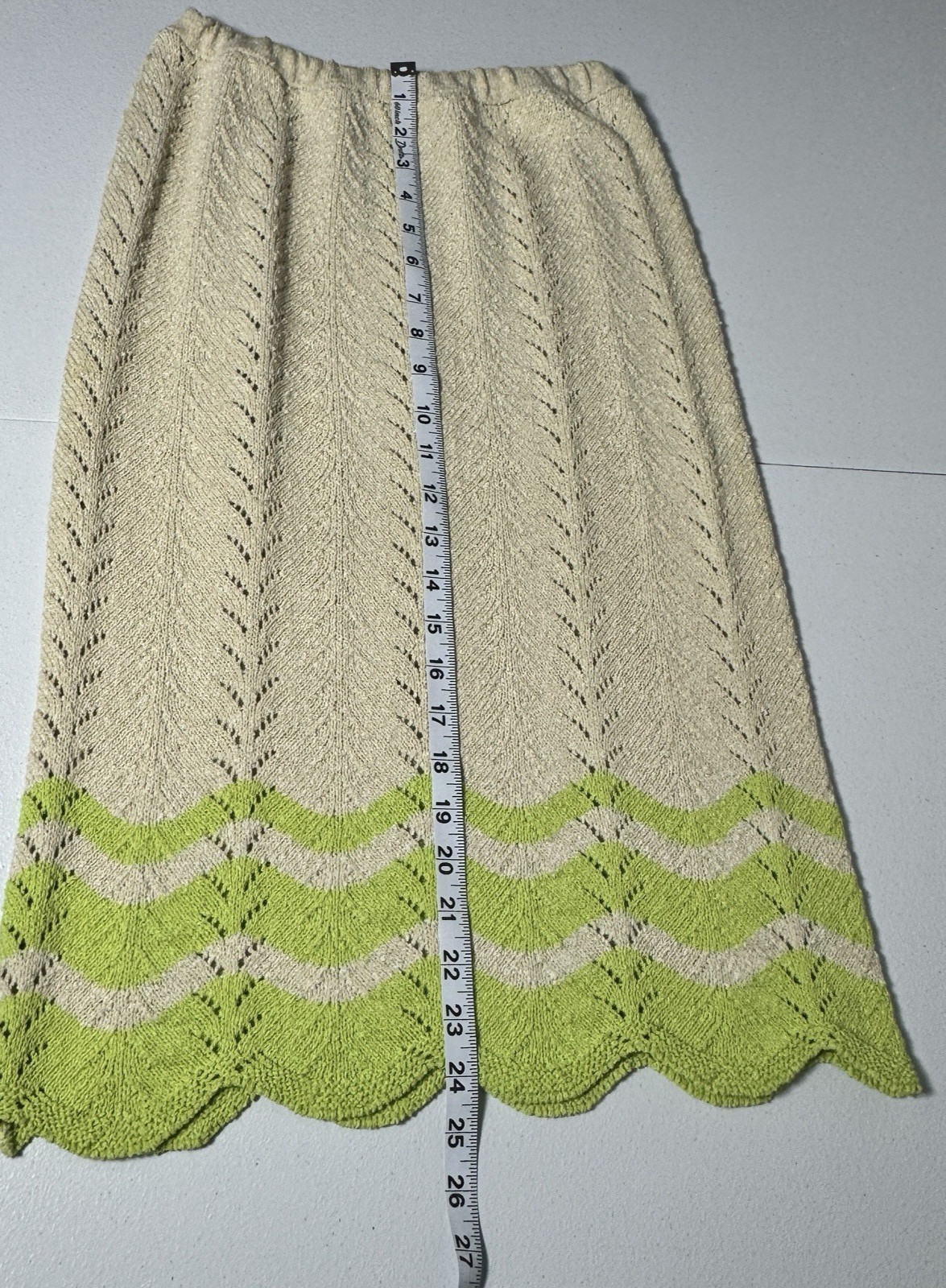 Vintage 1960s Mister Sig Knit Top Skirt Set Cream Lime Green ILGWU Small